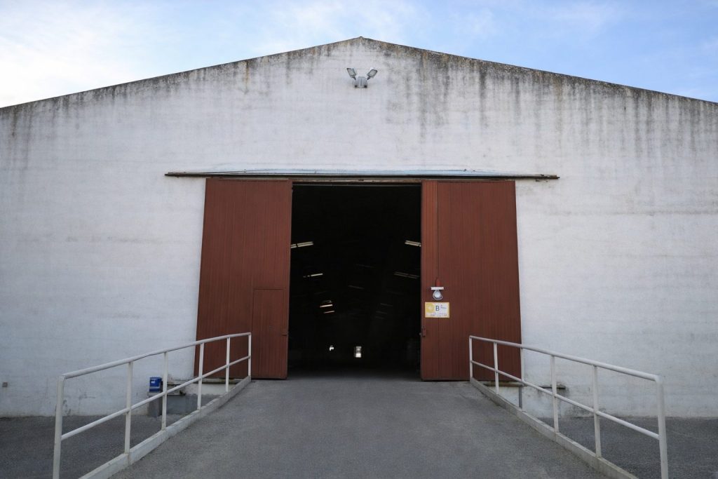 Industrial warehouse entrance with bird problems inside