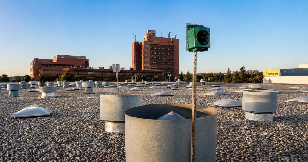 Seagull deterrent installed on an industrial roof at CTM in Madrid