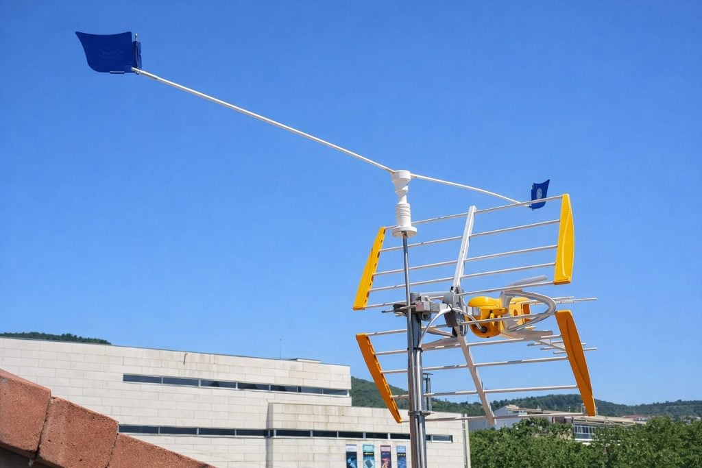 Rooftop television antenna with system to prevent birds from perching