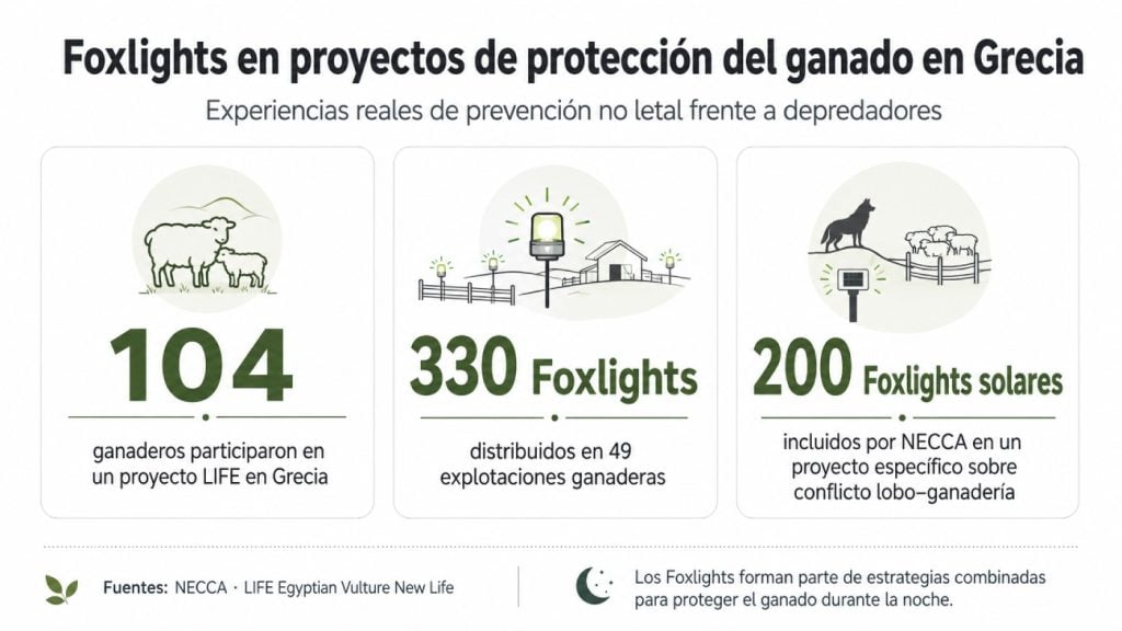 Datos sobre el uso de Foxlights en proyectos de protección del ganado frente a lobos en Grecia